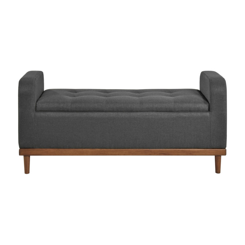Meuble de rangement Mid-Century moderne à plateau relevable capitonné gris foncé foncé en bois massif avec finition noyer
