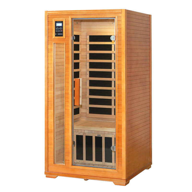 1 Person Indoor FAR Infrared Sauna, 1500 watt Canadian Hemlock Indoor Sauna Room with LED Reading Lamp, LCD Display Control, Blue-Tooth Audio