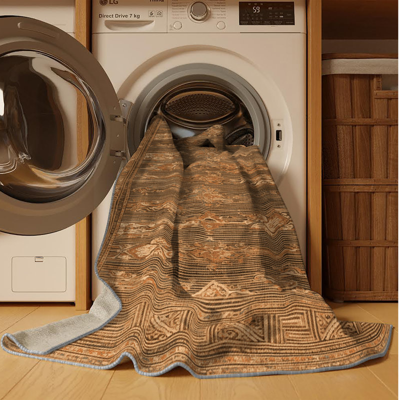 Machine Washable Art Deco Brown Area Rug, Rectangle 2' x 3'