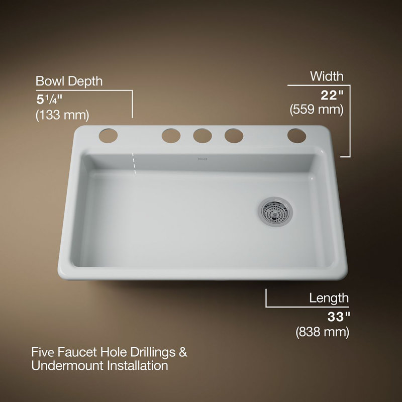 Riverby® 33" L x 22" W Undermount Single Bowl Kitchen Sink, Ice Grey