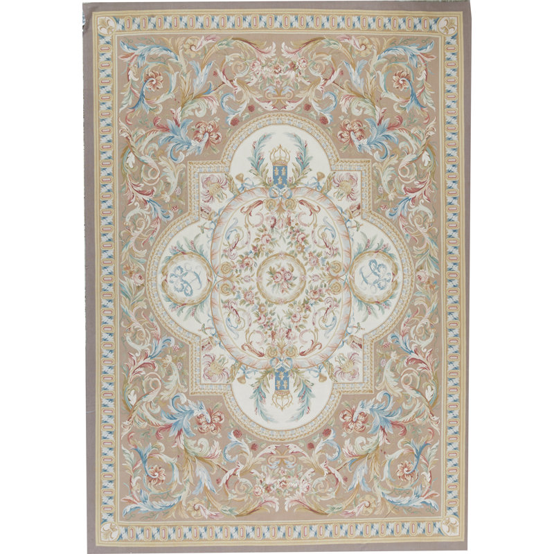 Tapis brun et ivoire noué à la main de haute qualité