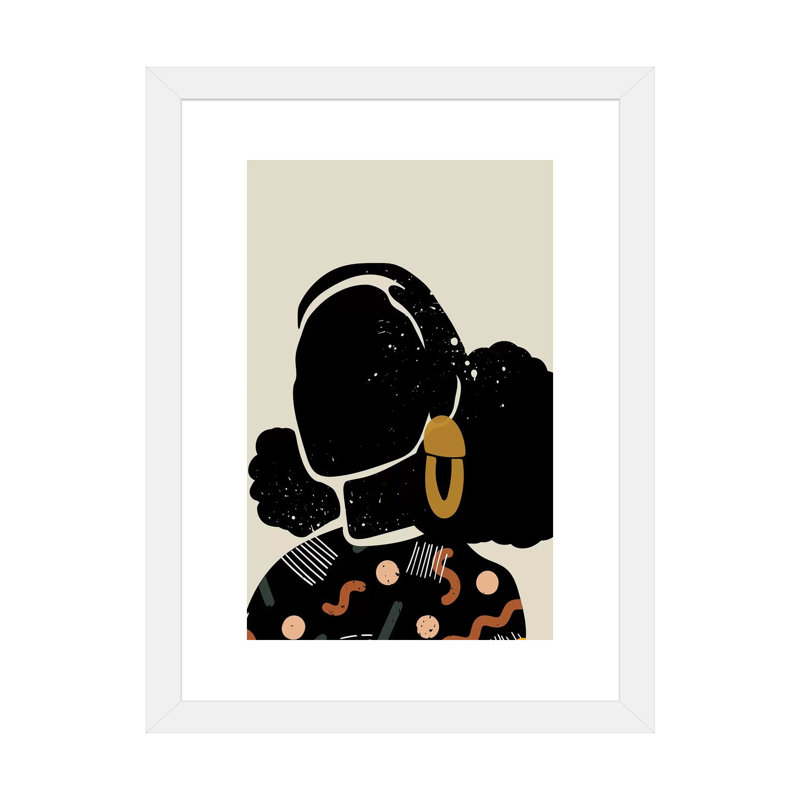 Black Hair IV - impression d'art graphique, H 24 po x l 32 po x P 1 po, Papier encadré blanc, Blanc