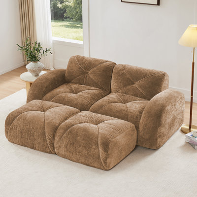 U-Shaped Boneless Sofa With Soft Velvet, Tufted Design, High-Density Sponge, And Movable Ottomans For Ultimate Comfort.