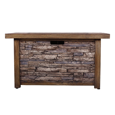 Product 50,000 BTU Rectangle Fire Pit Table, Faux Woodgrain Top And Faux Stone Texture Base