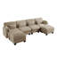 Canapé d'angle modulaire 4 places au design moderne et minimaliste capitonné, en forme de U, avec 2 poufs amovibles et d'épais coussins d'assise confortables, idéal pour le salon. Revêtement en chenille.