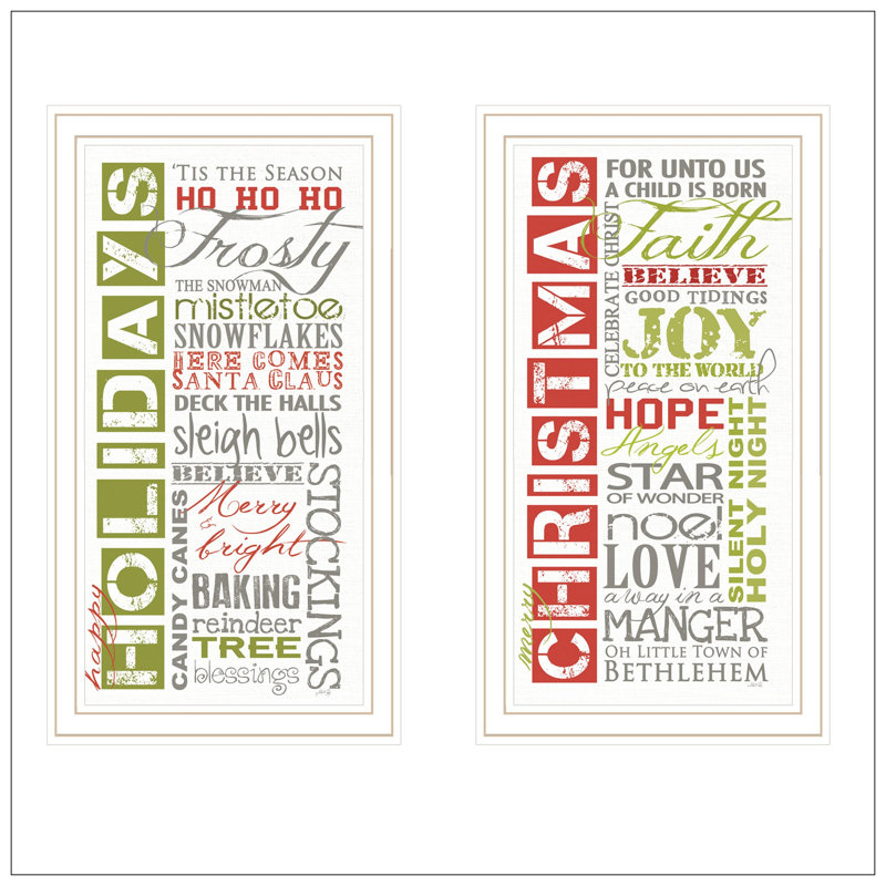 Trendy Decor 4U 2- Piece Vignette Happy Holidays Wall Art For Living Room, Bedroom Wall Art Print For Home Decor By Marla Rae