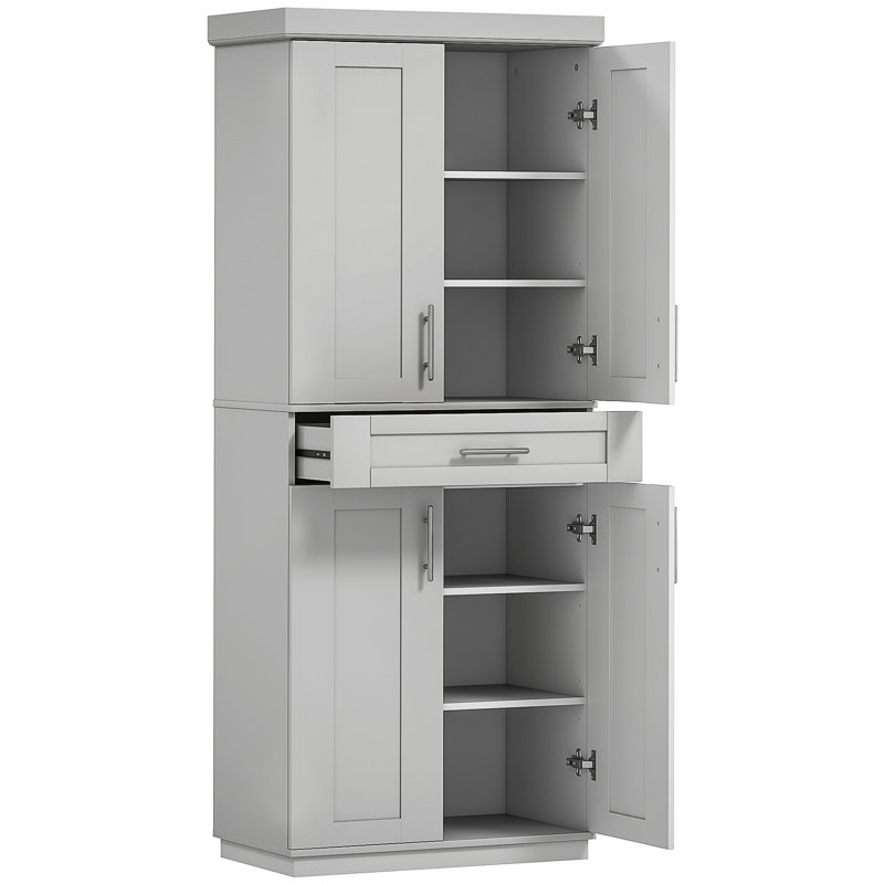 Armoire autoportante avec portes et tiroir Modern Kitchen Pantry, étagère réglable, gris, Gris