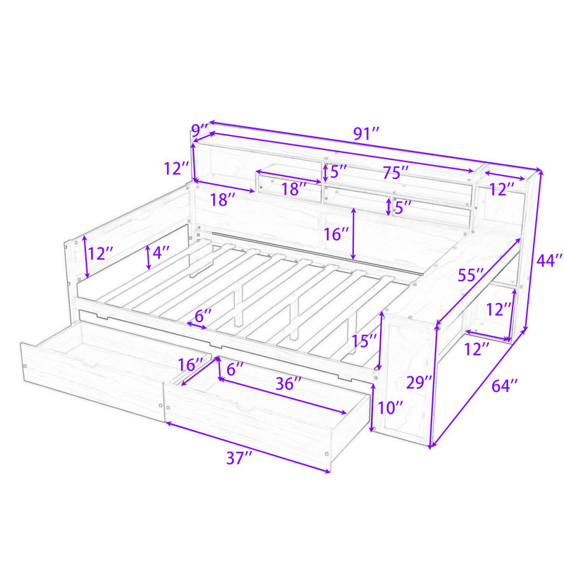 Wooden Daybed with 2 Drawers Storage and Built-in-Desk, Full/Double