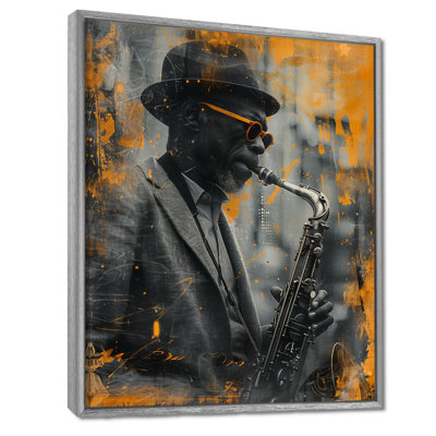 Grey Yellow Music Harlem Blues Sax Player II - Musician Wall Art Living Room
