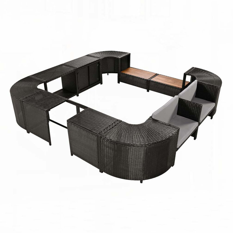 Ensemble de canapé modulaire d'extérieur en rotin, Gris