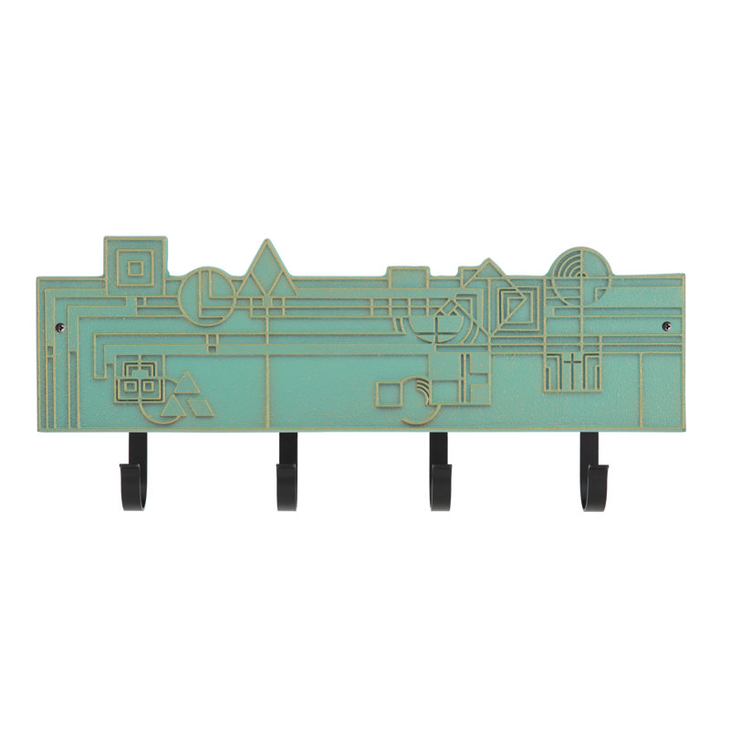 Frank Lloyd Wright December Gifts 4-Hook Plaque, Bronze Verdigris