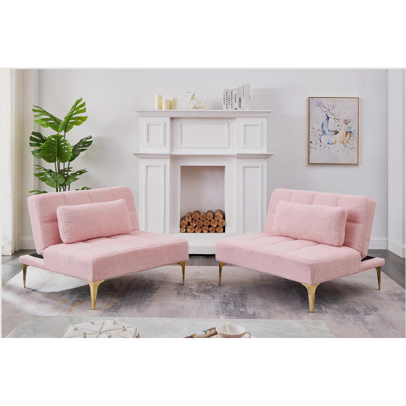 Futon convertible de 71 po avec pieds en métal doré (rose)