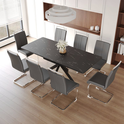 62.4" Extendable 78.15" Dining Table Set For 6-8 Person For Dining Room,C-Shaped Tube Soft Padded Armless Dining Chair And Very Large Dining Room Tabl