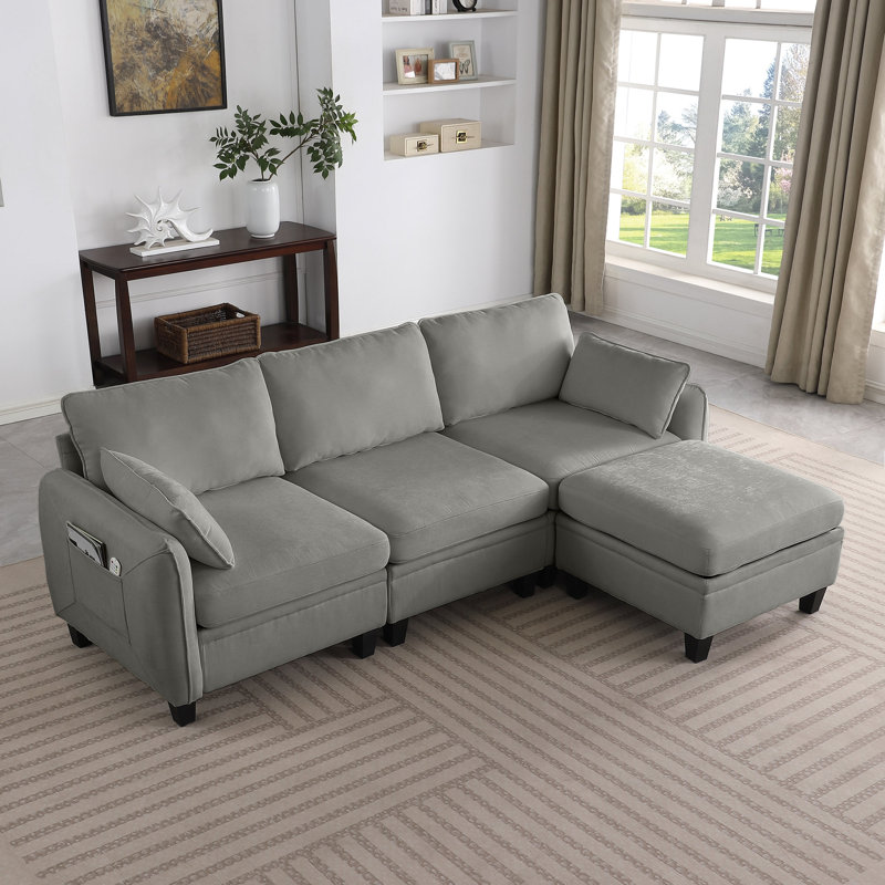 Canapé modulaire en chenille 85 pouces gris foncé, canapé en L en forme de L avec repose-pieds, combinaison de bricolage pour le salon
