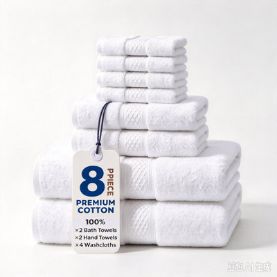 Ensemble de serviettes de bain 100% coton peigné 8 pièces Serviettes de bain ultra douces et très absorbantes