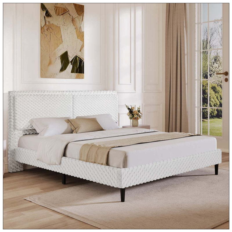 Lit simple et moelleux avec lit moelleux et lit confortable, Queen, White