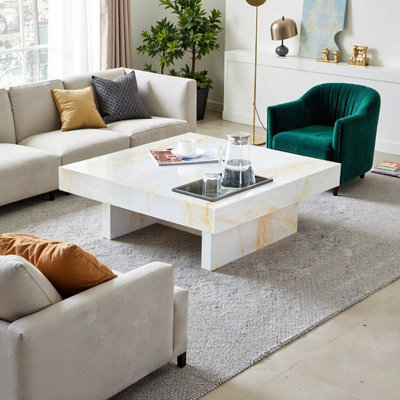 Table basse moderne en MDF avec motif marbré 31,4 x 31,4 x 12