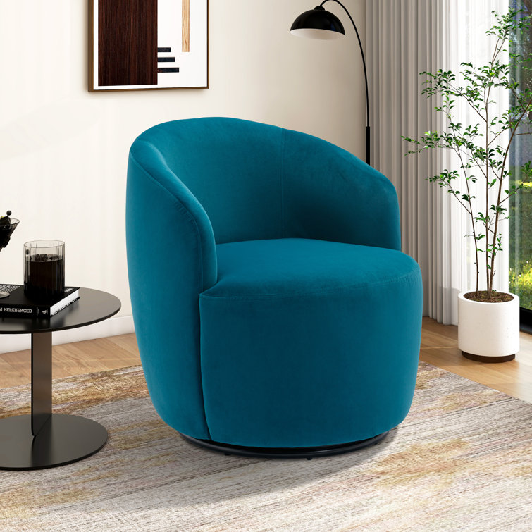 Green Velvet Upholstered Accent Swivel Chair Barrel Living Room