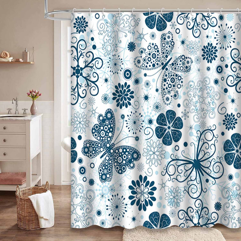 Rideau de douche sans couture à motif floral blanc de Noël avec 12 crochets, L 72 po x l 72 po