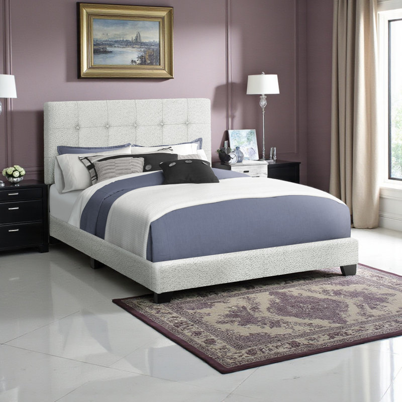 Grand lit transitionnel de couleur gris clair Teagon, l 64,1 po x L 84,96 po x L 45,42 po, Grand lit