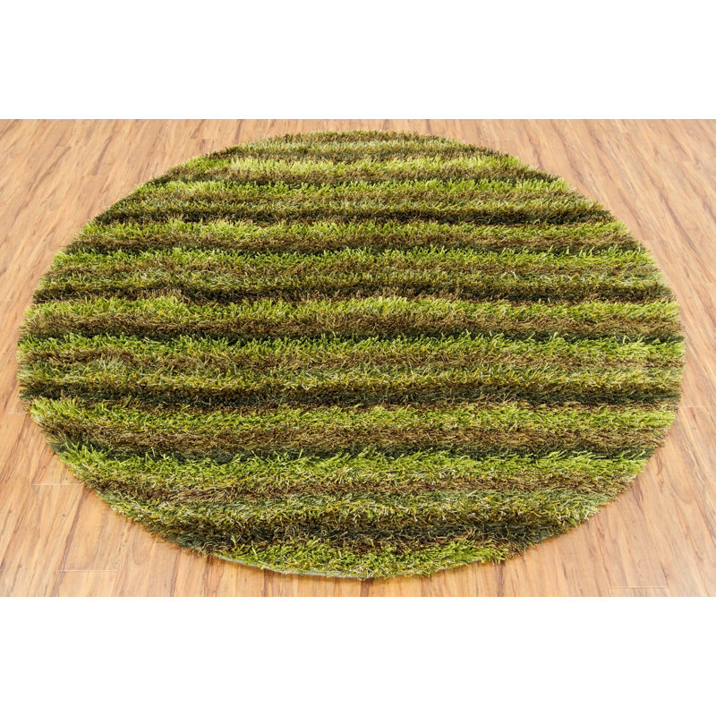 Kubu Hand Loomed Striped Area Rug in Green, Round 7'9"
