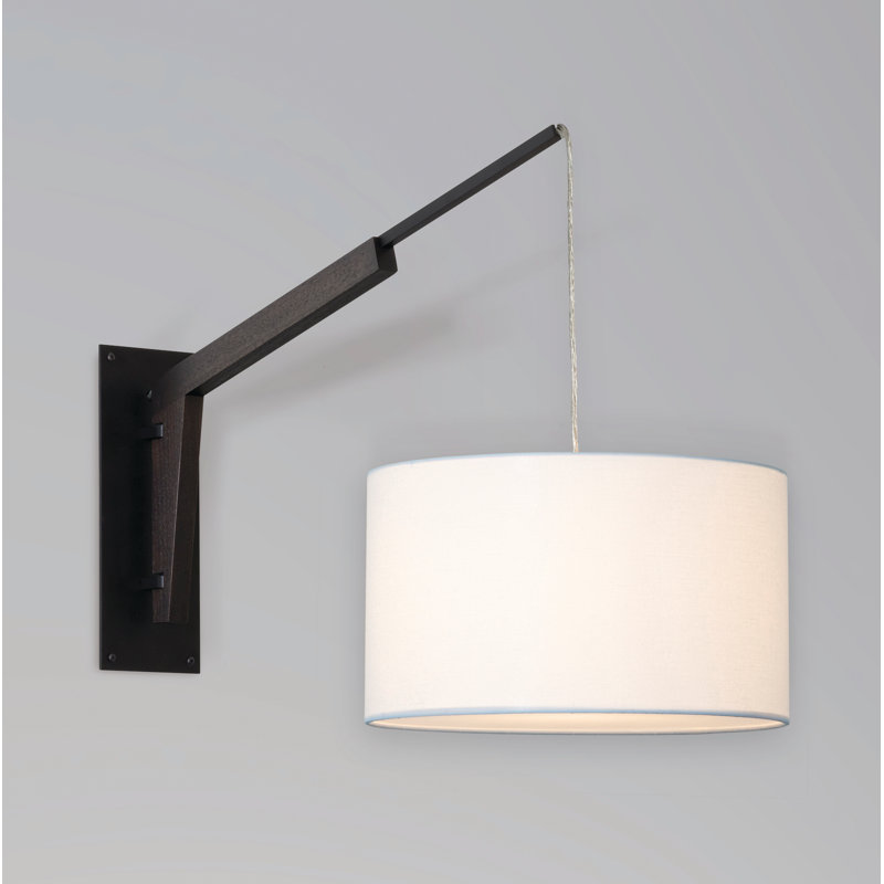 Talea Solid Wood Swing Arm Sconce, Textured Black Powdercoat/Dark Stained Walnut, White