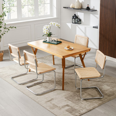 Benett Modern 46cm Natural Woven Rattan Dining Chairs with Metal Frame Small Kitchen Side Chairs