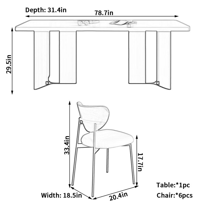 Chaise de salle à manger Modern Italian, H 29,5 po x L 78,7 po x l 31,4 po