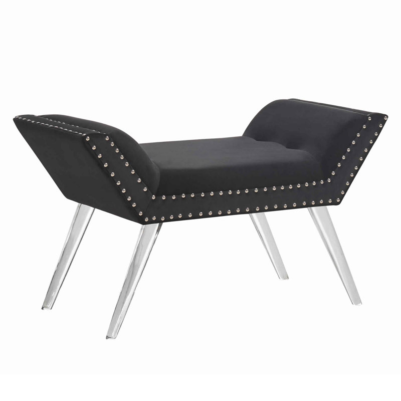 Velvet Upholstered Bench, Black