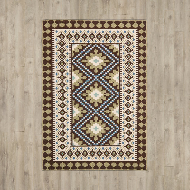 Mcdowell Hooked Chocolate/Green Indoor/Outdoor Rug, Rectangle 201 x 290 cm