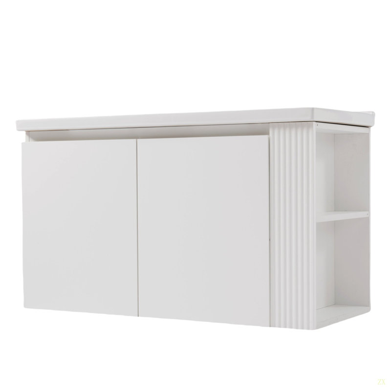 Meuble-lavabo mural polyvalent 36 po avec lavabo en céramique 36 po, portes flottantes à poignée libre et 2 tablettes latérales ouvertes, grand espace de rangement