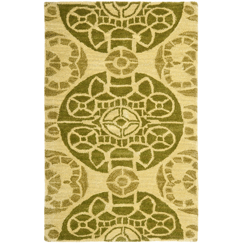 Eaton Wyndham Hand Tufted Wool/Viscose Geometric Rug in Beige/Green, Rectangle 2'6" x 4'