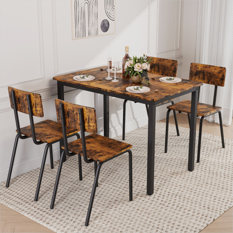 Ensemble repas compact 5 pièces pour petites cuisines, finition brune et structure en métal, sièges 4