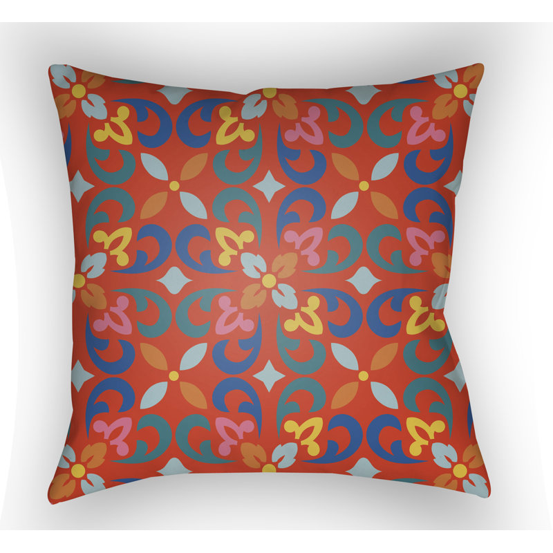 Floral Outdoor Throw Pillow, Red, 16" H x 16" W x 3" D