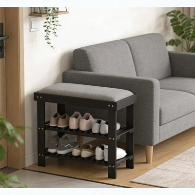 Banc d'entrée pour chaussures avec siège rembourré