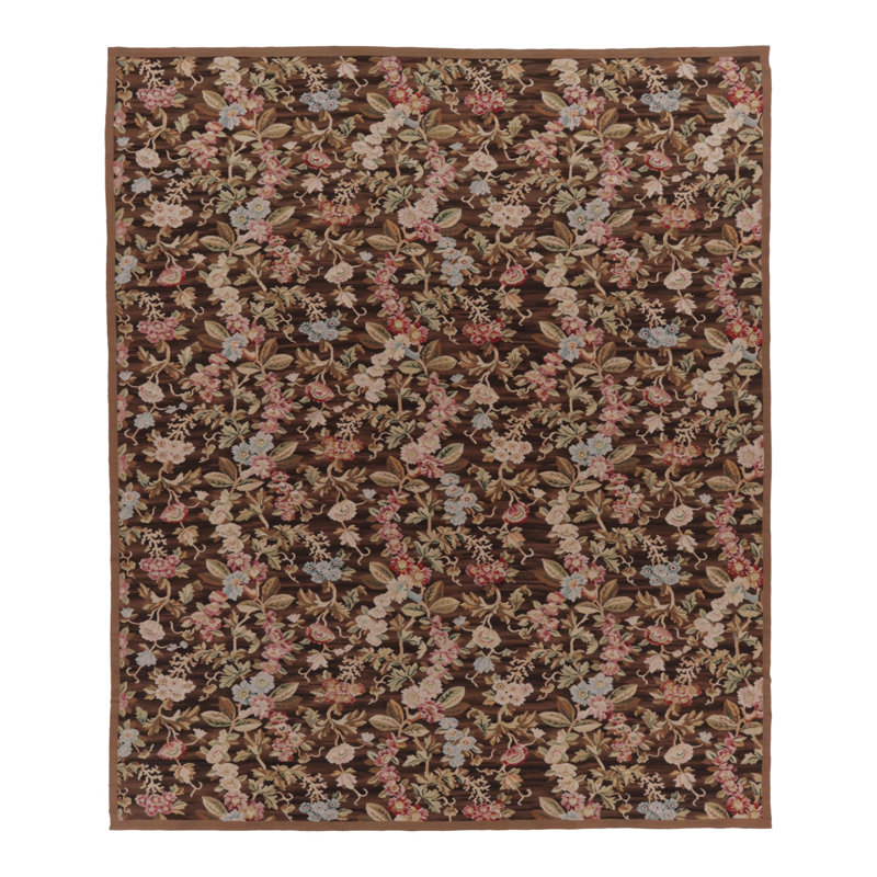 Oversized Antique French Aubusson Rug, Monumental Florals In Chocolate Brown