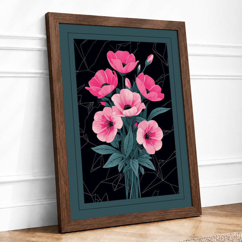 Pink Bouquet Botanical - Framed Print, A4 - 29.7 x 21.0 cm, Walnut