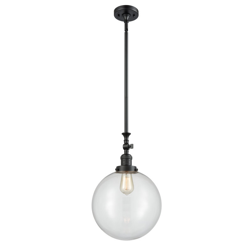 Luminaire suspendu sphère 1 lumière Clermont, DEL, Transparent, Noir mat