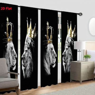 4 pièces de rideaux en forme de couronne de roi doré sur fond noir, installation de poteaux de poche, rideaux d'impression numérique, convient au salon, à la cuisine, à la chambre à coucher, au bureau, à la salle de bain, à l'hôtel, aux repas, à la décoration intérieure