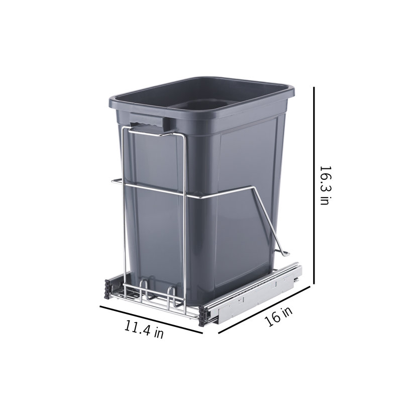 TRINITY PRO EcoStorage 25 Gal. Chrome Steel Wire in Cabinet Sliding Trash Can