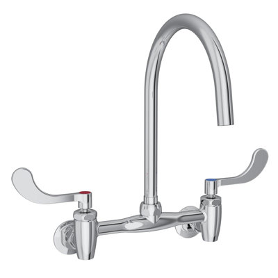 8" Centerset Deck Mount Laminar Flow Faucet w/8" Gooseneck Spout 4" Wristblade Handles 1/2" Offset Inlets+Stop