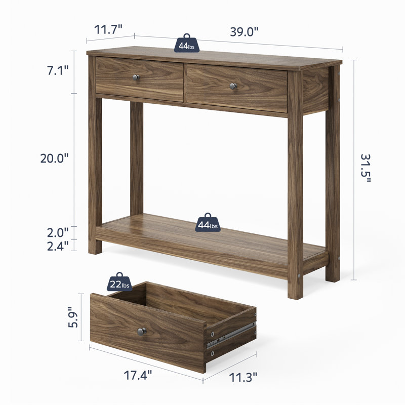Console avec deux tiroirs, Brun rétro