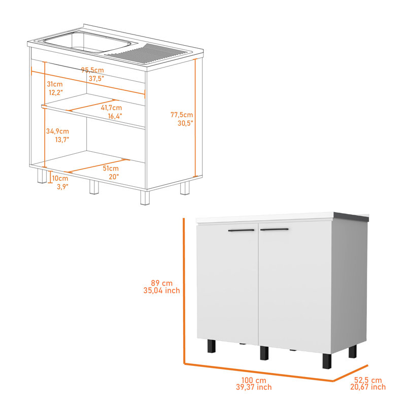 White Aluminum Utility Sink Cabinet with Slender Legs