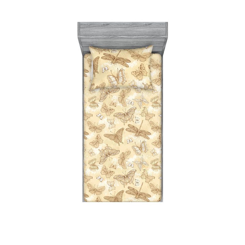 Drap-housse et taies décoratives Ambesonne, Ensemble de draps pour lit simple avec 1 taie d'or
