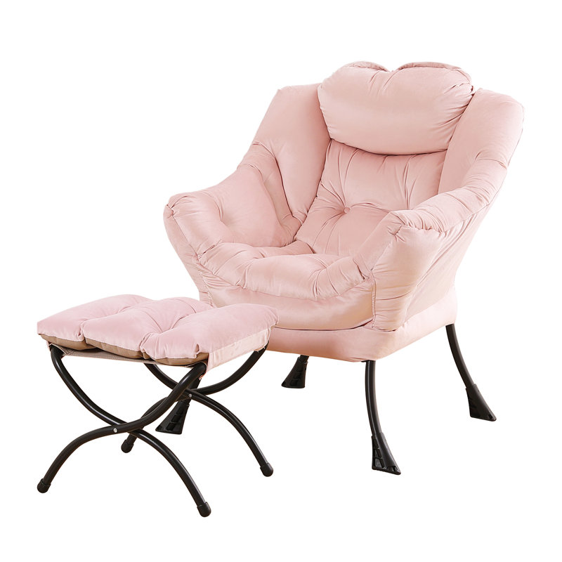 Fauteuil paresseux et rembourré Abramson, Velours rose, Non