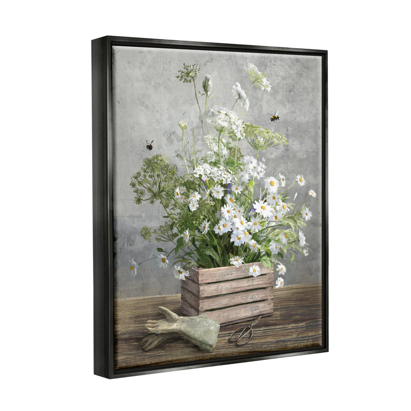 Aw-989-Bouquet de jardinage encadré par Danhui Nai, H 21 po x l 17 po x P 1,7 po, Cadre flottant noir de jais