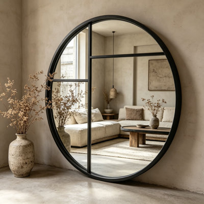 Grand miroir de plancher arqué 32 po x 71 po, miroir sur pied pleine longueur avec cadre en alliage d'aluminium, conception de vitre rétro, noir