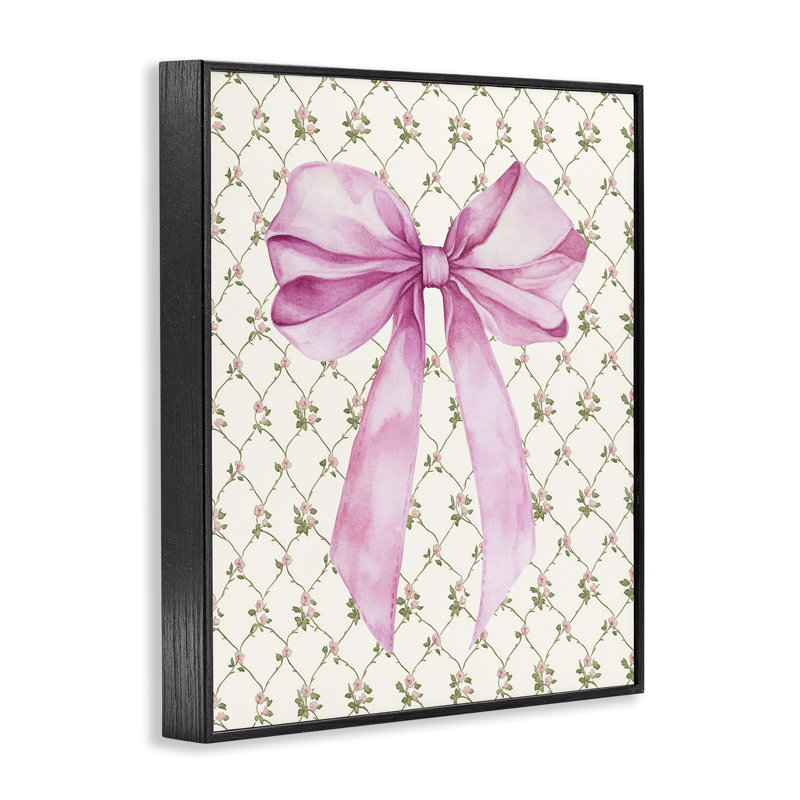 «Pink Bow on Rose Quilt», giclée encadrée par Petal Prints Design, H 14 po x l 11 po, Giclée encadrée noir minuit