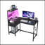 Bureau d'ordinateur avec prise de courant et tablettes de rangement, table d'écriture avec ports USB, station de travail pour bureau personnel-41921862