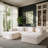 Boneless U-shaped five-piece sofa set, striped fabric with a chaise lounge and three cushions, a versatile living room sofa set that requires no assembly.-423648674